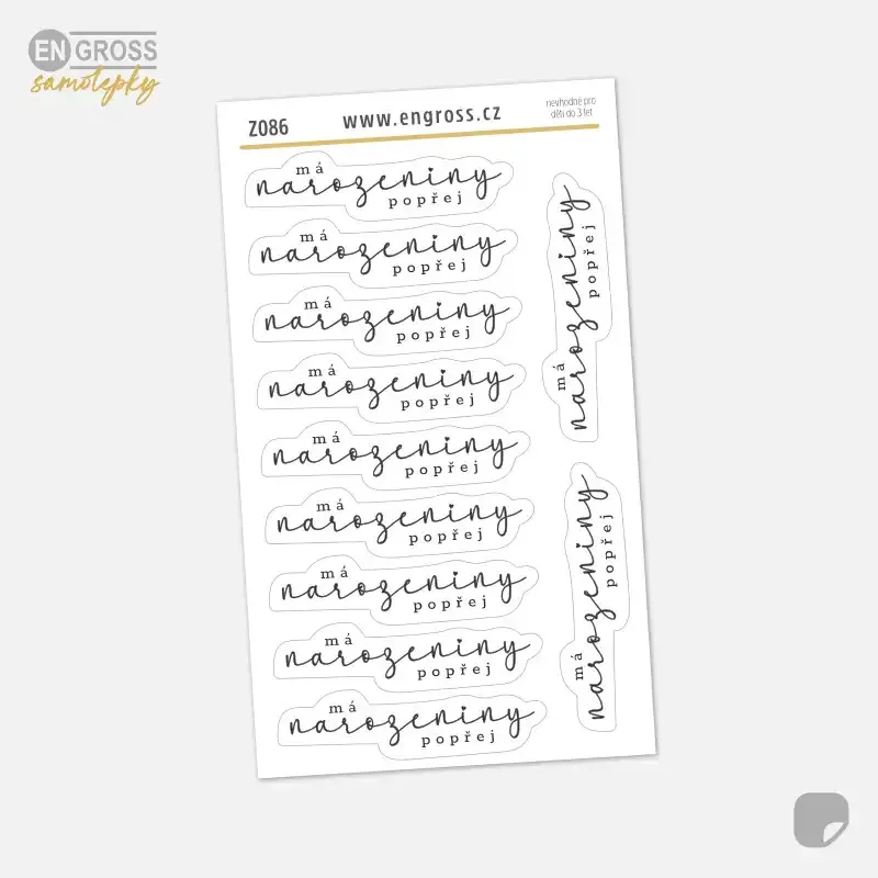 Elegantní samolepky do diáře s textem: Má narozeniny, popřej.