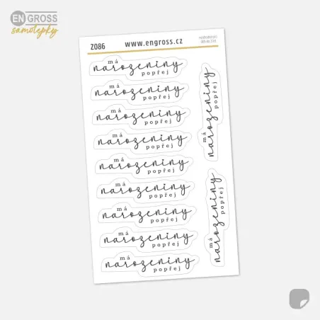 Elegantní samolepky do diáře s textem: Má narozeniny, popřej.