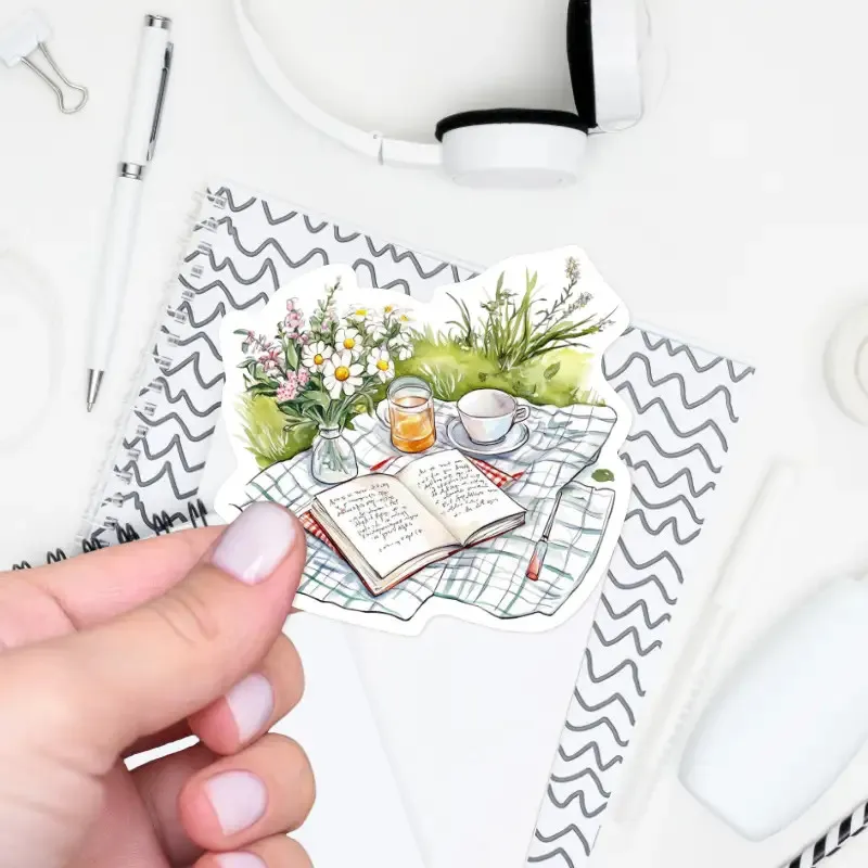 samolepka piknik v trávě a diář