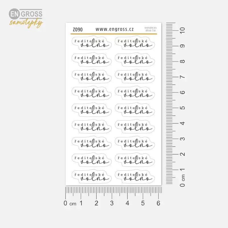 Malá textová nálepka - ředitelské volno.