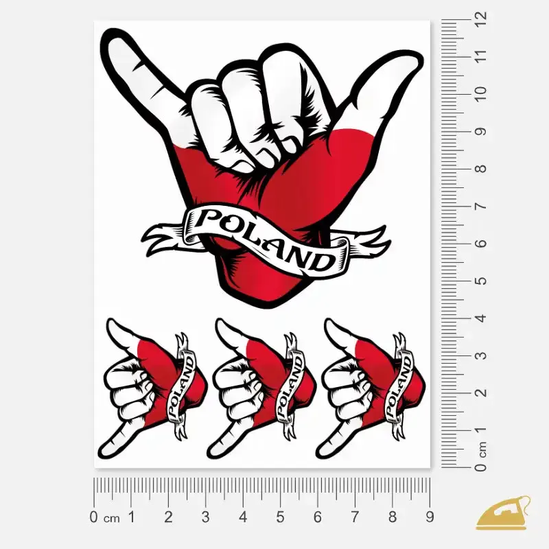 Nažehlovací potisk na oděvy pro fanoušky a přátele Polska - polská vlajka - shaka.