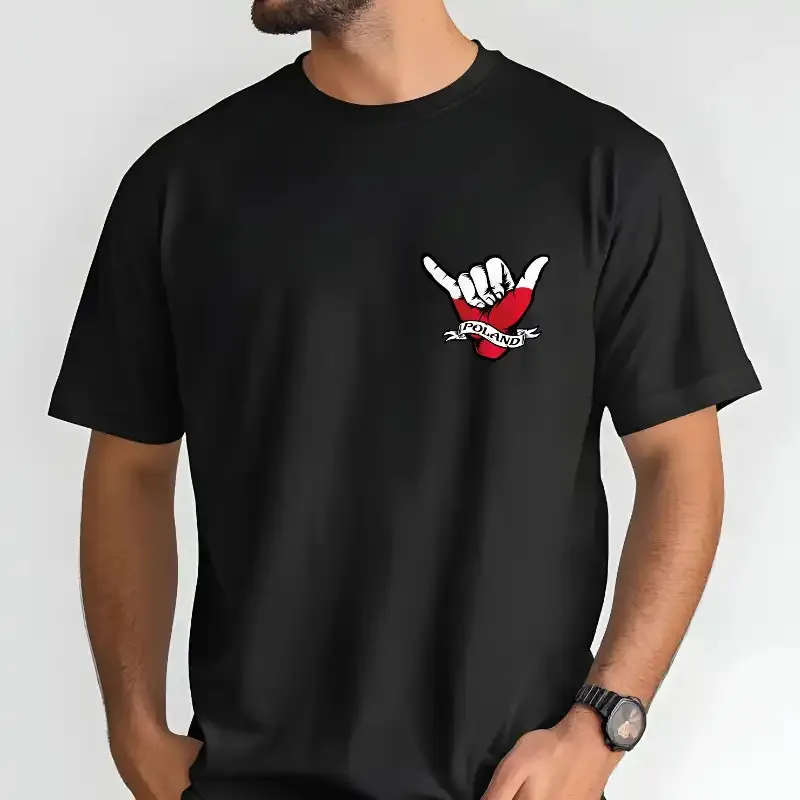 Nažehlovačka na oblečení - shaka symbol s polskou vlajkou a nápisem Poland.