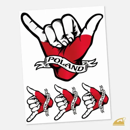 Set nažehlovaček se symbolem shaka a polskou vlajkou.