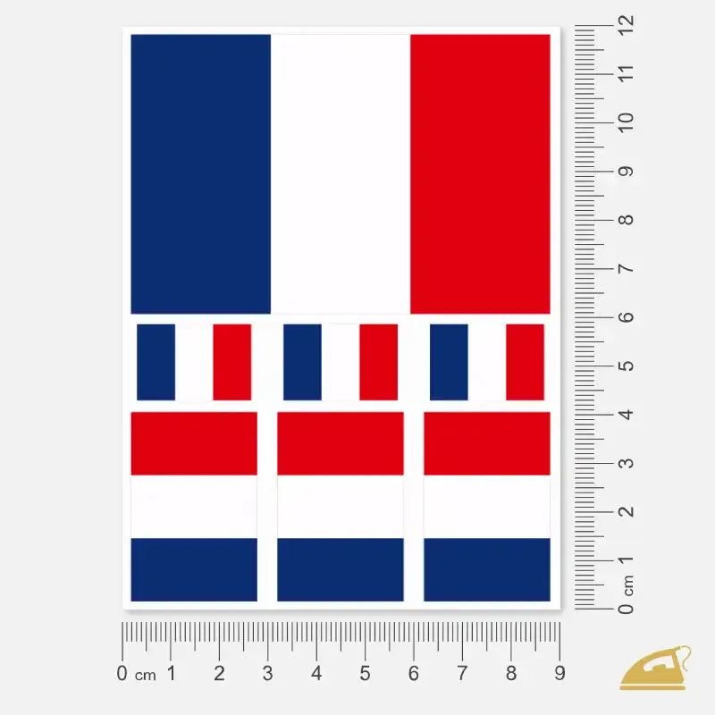 Nažehlovací francouzské vlajky na oblečení.