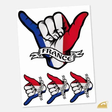 Set nažehlovaček se symbolem shaka a francouzskou vlajkou.