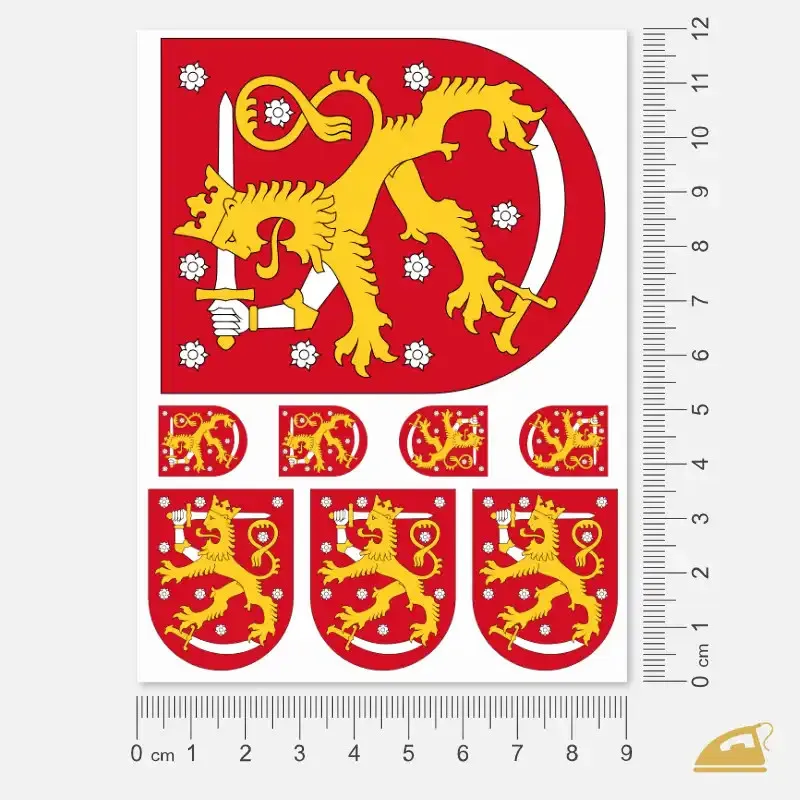 Nažehlovací potisk na oděvy - finský státní znak.
