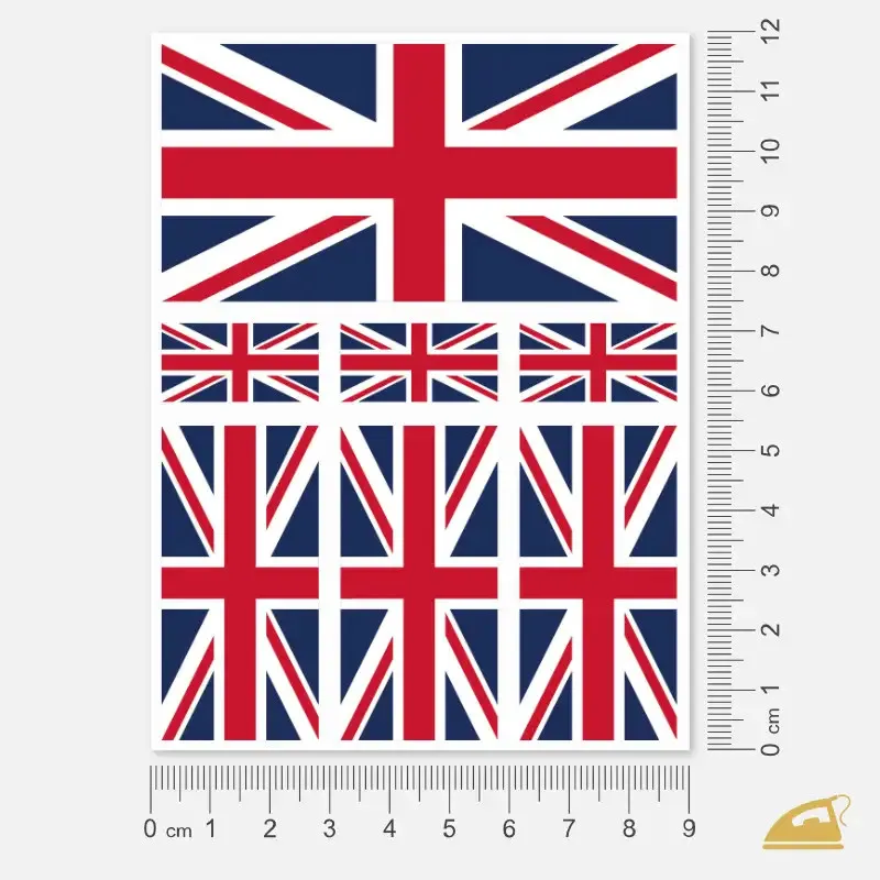Nažehlovací potisk - vlajka Velká Británie - 3 velikosti, 7 ks.