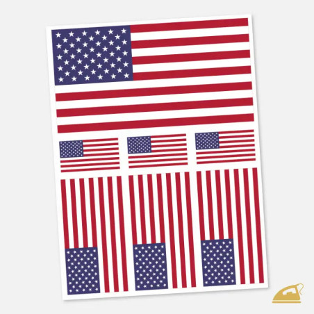 Nažehlovací potisk - vlajky USA, na archu 7 kusů.