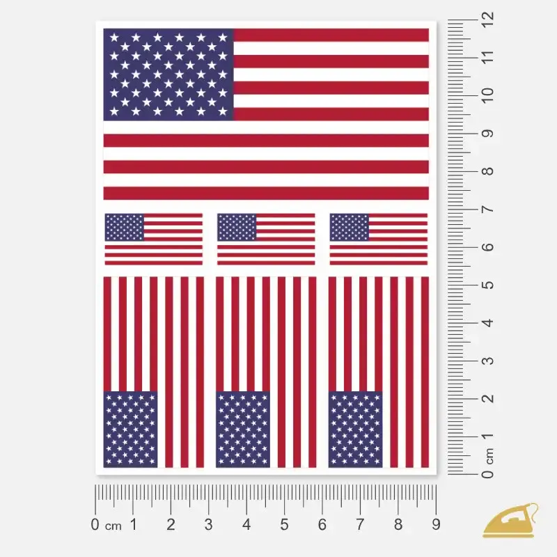 Trvanlivý nažehlovací potisk - vlajky USA.