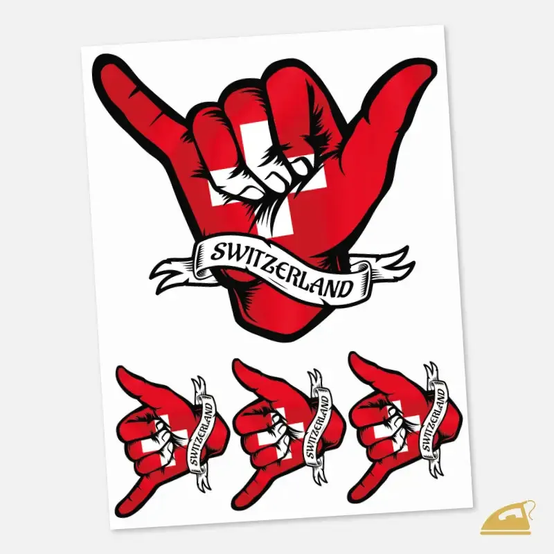 Nažehlovačka pozdravu shaka ve švýcarských barvách.