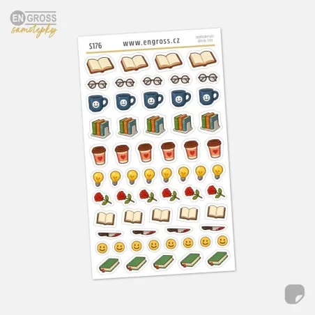 Mini samolepky do diáře - knižní žánry, knihy a káva.