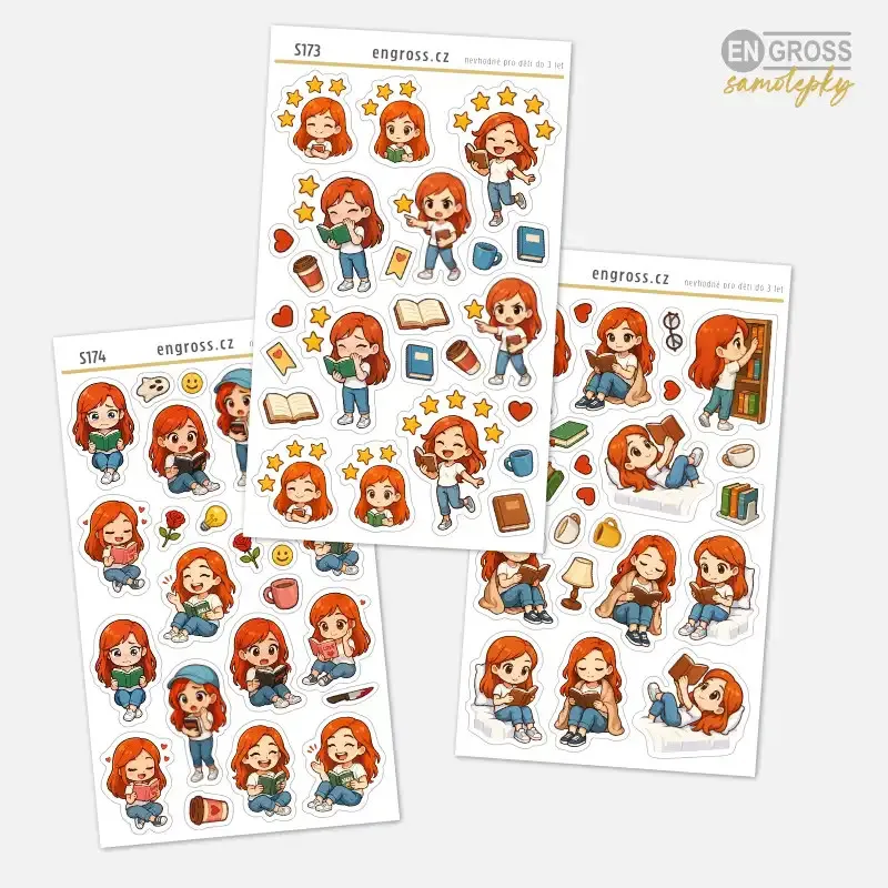 Kolekce samolepek Zrzka a čtenářský koutek.