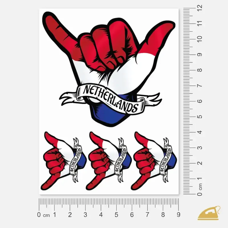 Nažehlovací symbol shaka v barvách Holandska - snadné nažehlení.
