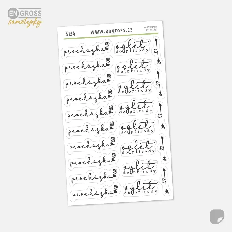 Samolepky do diáře Procházka, Výlet do přírody, Šipka.