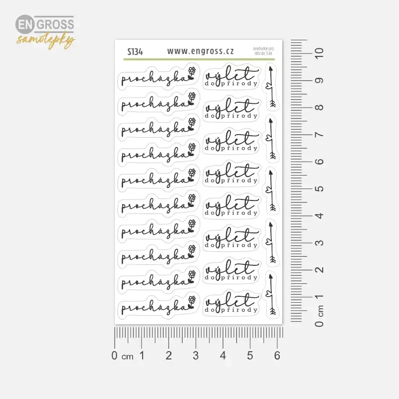 Textové samolepky do diáře Procházka, Výlet do přírody, Šipka.