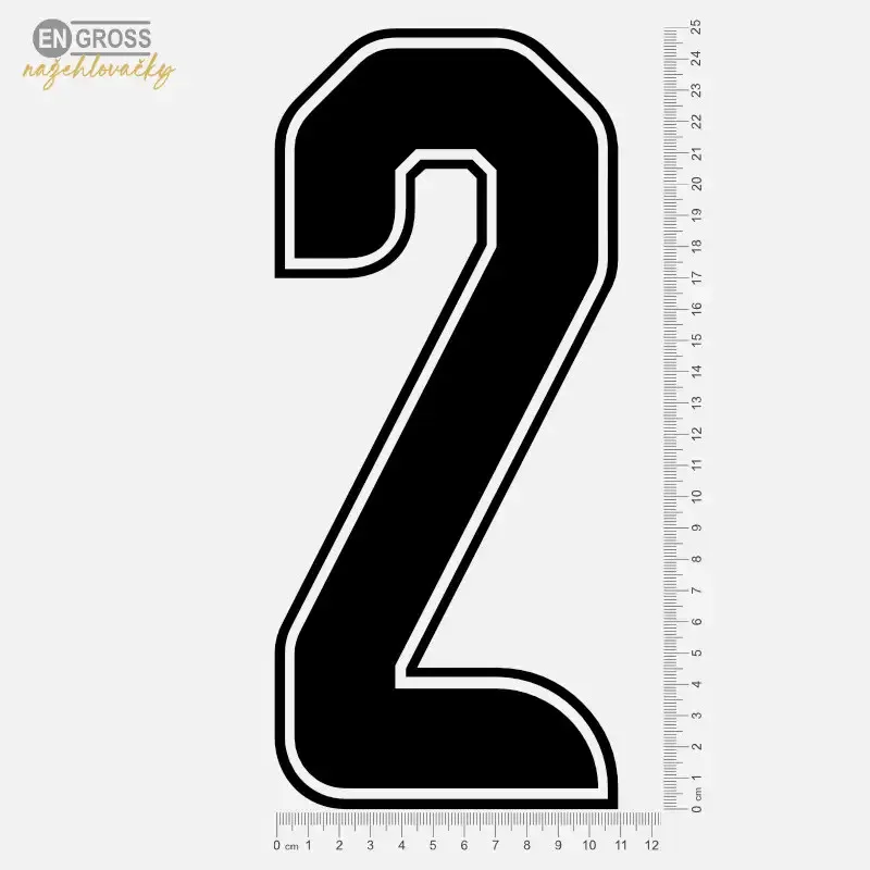 Nažehlovací číslice 2 na dospělý fotbalový dres k domácímu nažehlení.