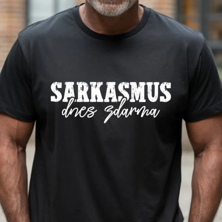 Pánské tričko s bílým potiskem SARKASMUS dnes zdarma.
