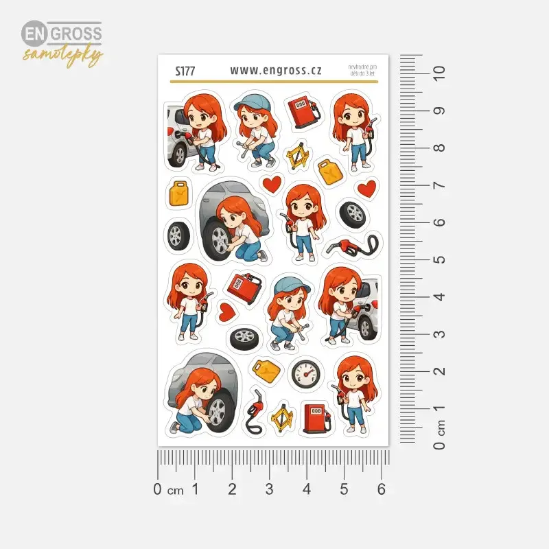 Samolepky do diáře pro motoristy - tankování a výměna pneumatik u auta.