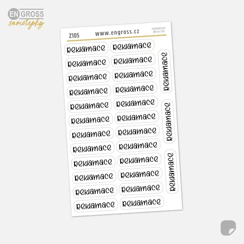 Samolepky do diáře s textem Reklamace.