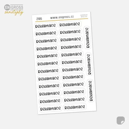 Samolepky do diáře s textem Reklamace.