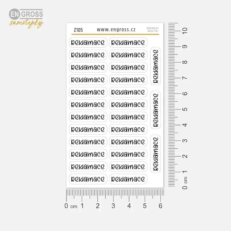 Samolepky pro diář a bullet s textem Reklamace.