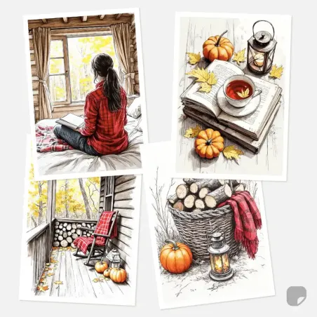 Velké samolepky do diáře s pozimními zátišími a romantikou života ve srubu.