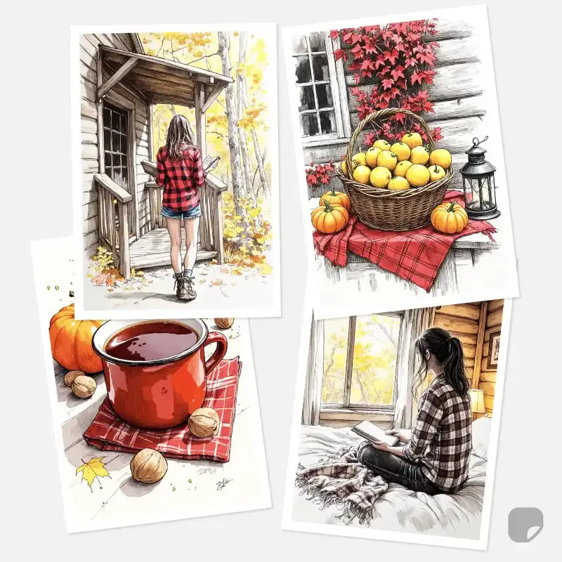 Samolepky do diáře a deníku - podzimní les, atmosféra a relaxace.