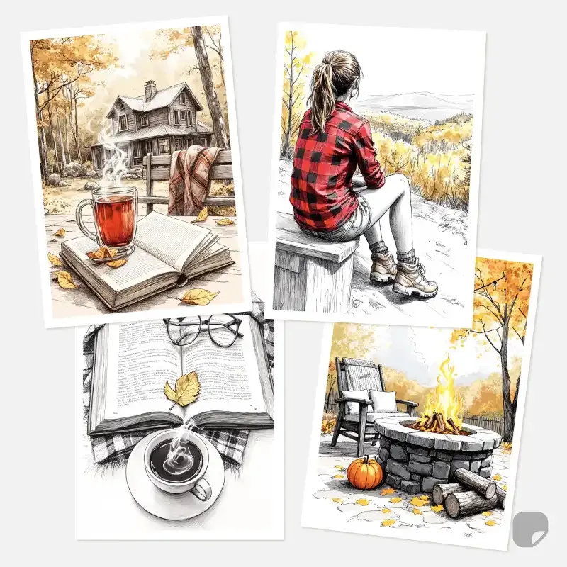 Samolepky do diáře a deníku - víkendový relax v podzimní přírodě, ve srubu.