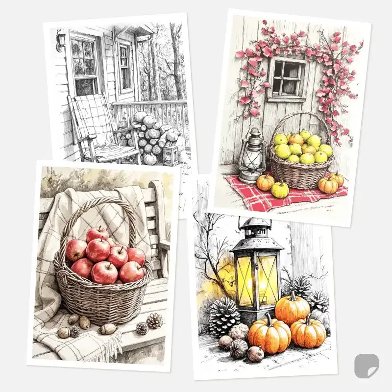 Samolepky do diáře a deníku - dary podzimní přírody, romantická zátiší.