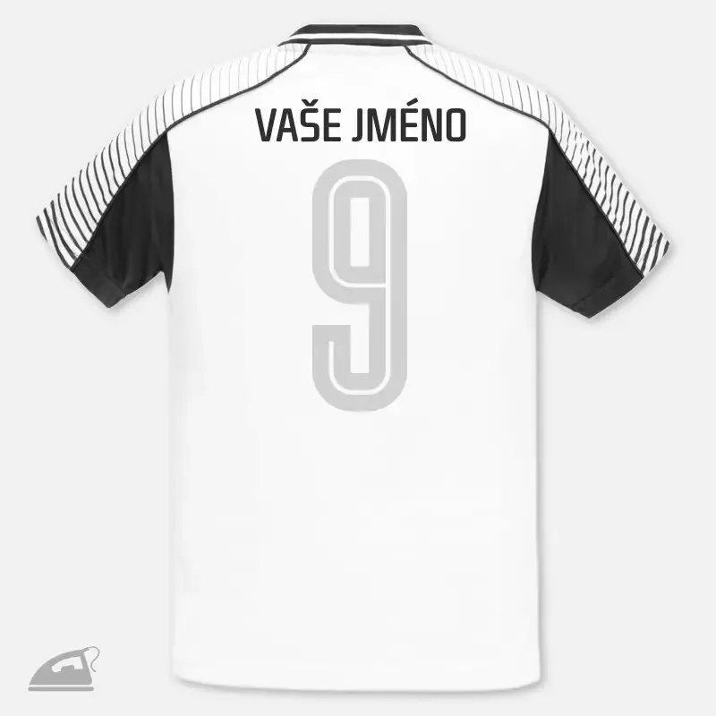 Černý nažehlovací potisk jména nebo názvu sportovního klubu na záda dresu - výroba na přání.