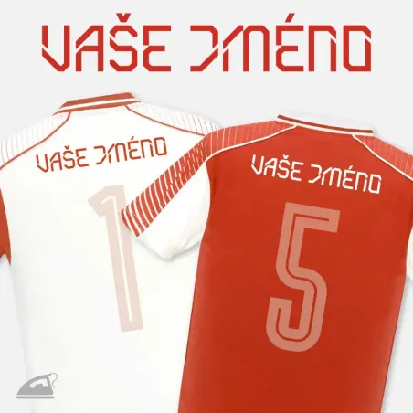 Nažehlovací potisk jména nebo názvu sportovního klubu na záda dresu - výroba na přání.