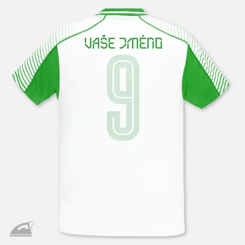 Zelený nažehlovací potisk jména nebo názvu sportovního klubu na záda dresu - výroba na přání.