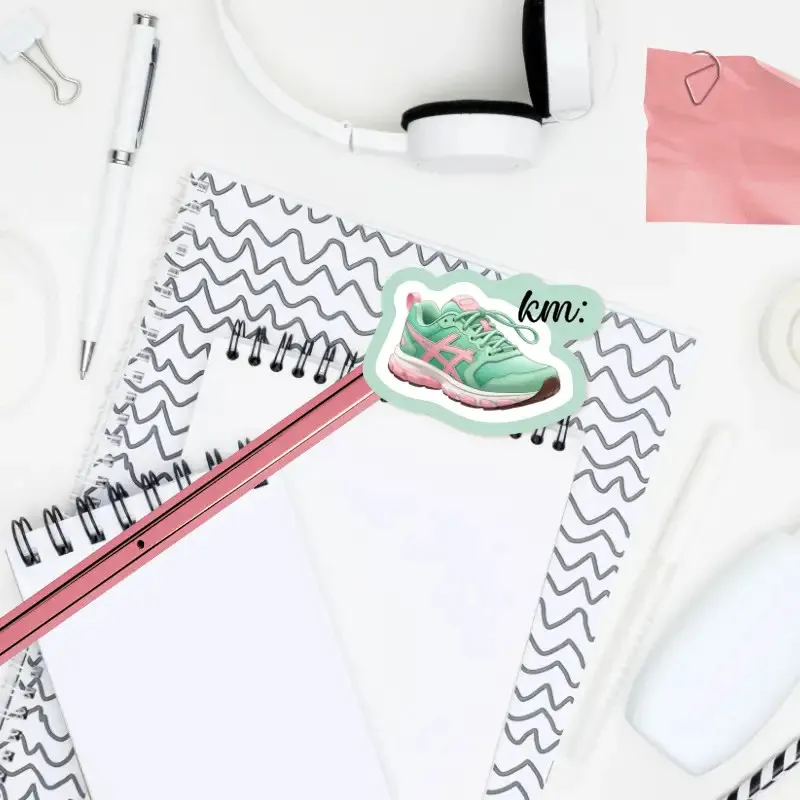 Samolepka běžecké boty a uběhnuté kilometry.