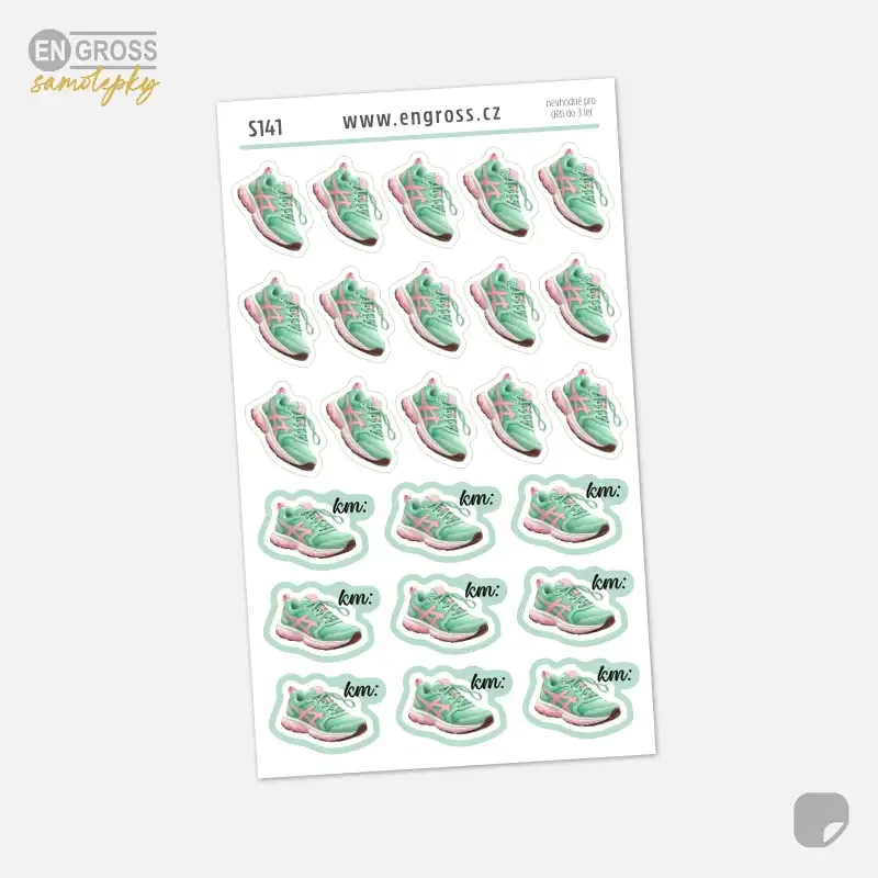Samolepky běžecké boty a uběhnuté kilometry.