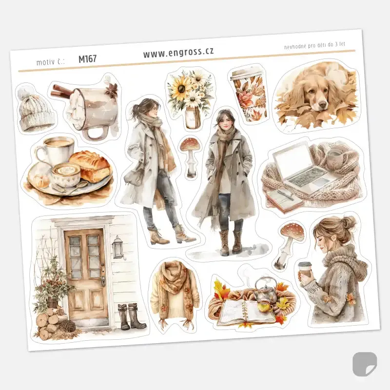 Samolepky do diáře - podzim, vycházkový outfit, podzimní zátiší plná pohody.