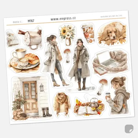Samolepky do diáře - podzim, vycházkový outfit, podzimní zátiší plná pohody.