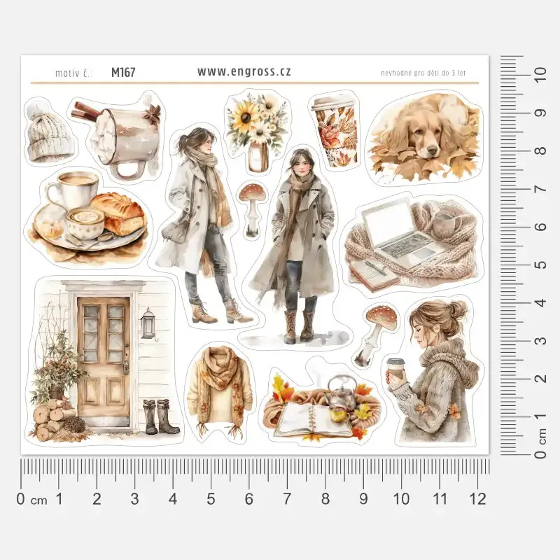 Arch samolepek do diáře s podzimními akvarelovými obrázky v jemných béžových tónech.