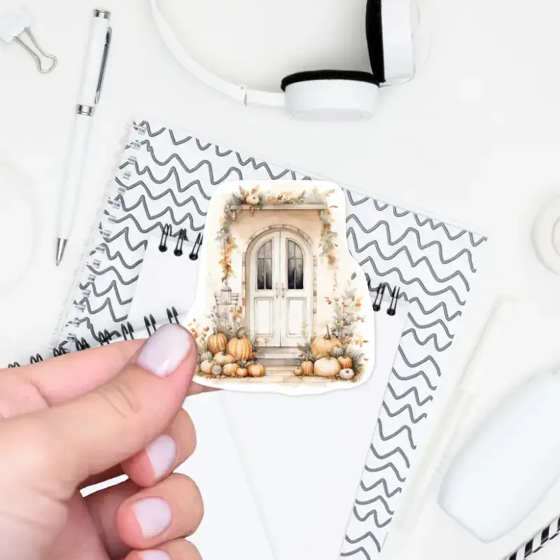Samolepka do diáře s podzimní dýňovou dekorací vstupních dveří.