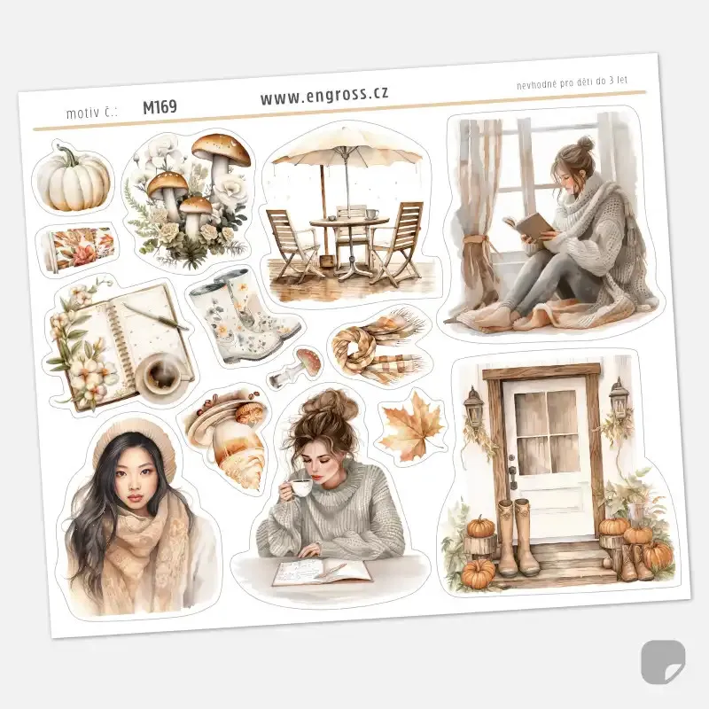 Samolepky s podzimními motivy – holínky, dýně, deštivé počasí pro bullet journal i diář.