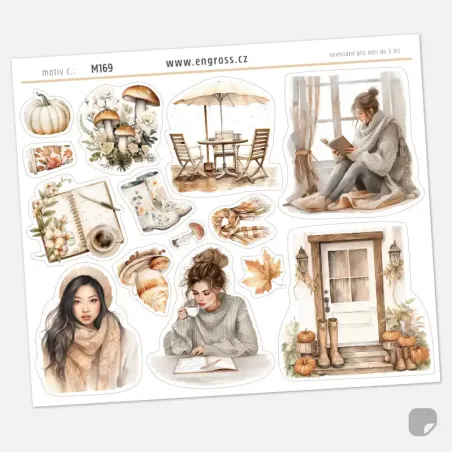 Samolepky s podzimními motivy – holínky, dýně, deštivé počasí pro bullet journal i diář.