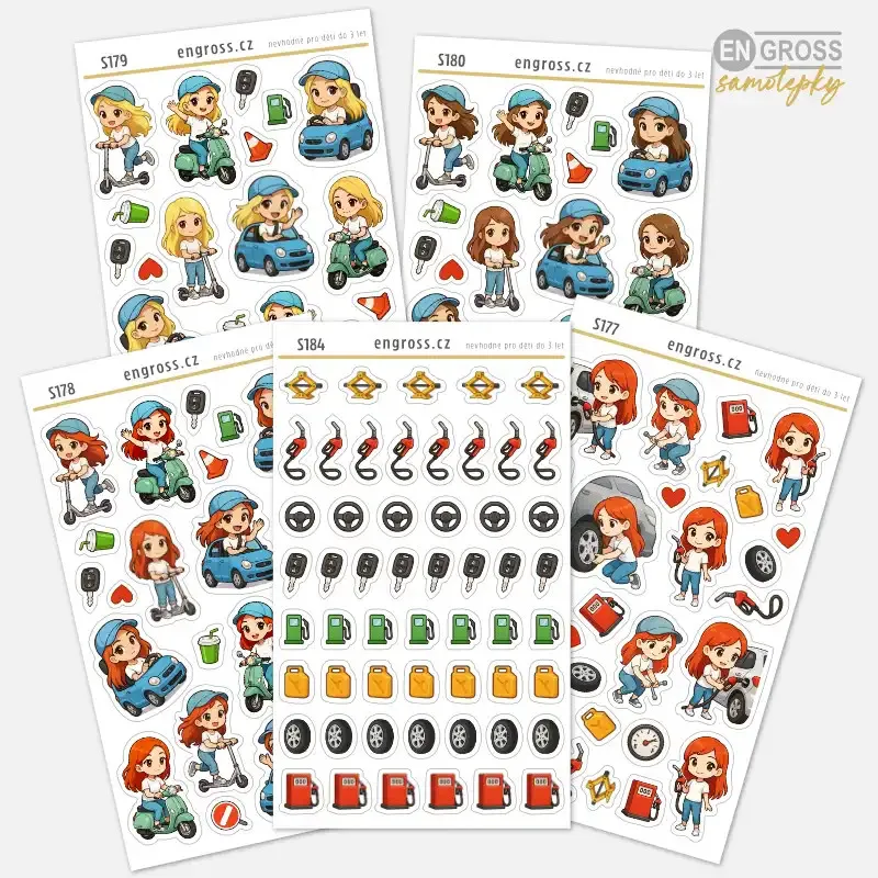 Sada samolepek do diáře s tématikou auta – ideální pro plánování servisu, tankování, výměny pneumatik i cestování.