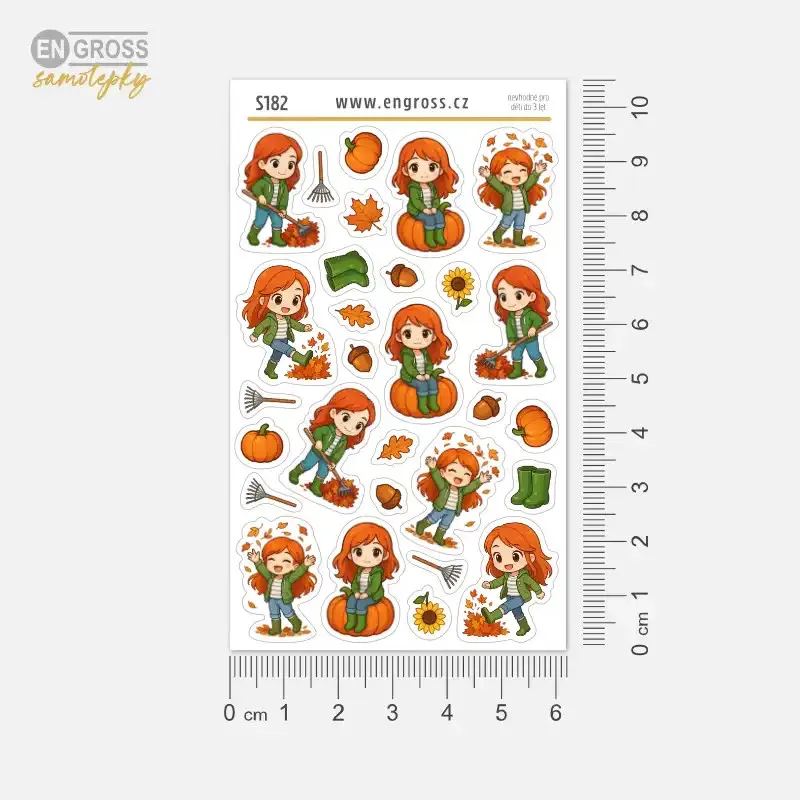 Samolepky do bullet journalu – podzimní aršík se Zrzkou, listy a dýněmi