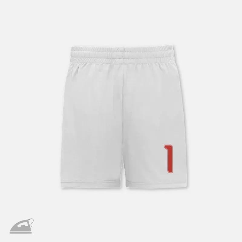 Červené nažehlovací číslo 1 na fotbalový sportovní dres nebo trenýrky.