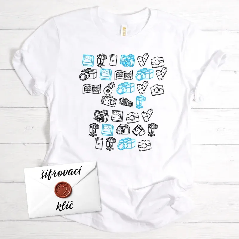 Dárkové tričko se šifrou - na bílé tričko natiskneme váš zaširfovaný vzkaz.