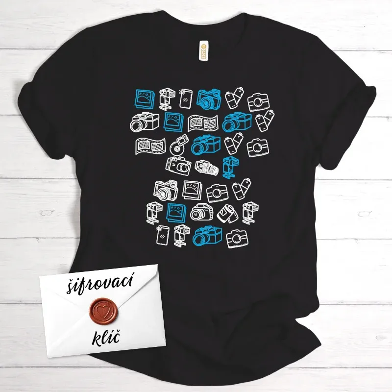 Dárkové tričko se šifrou - na černé tričko natiskneme váš zaširfovaný vzkaz.