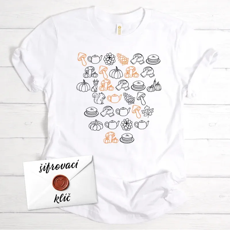 Bílé tričko se zašifrovaným vzkazem na přání jako netradiční dárek.