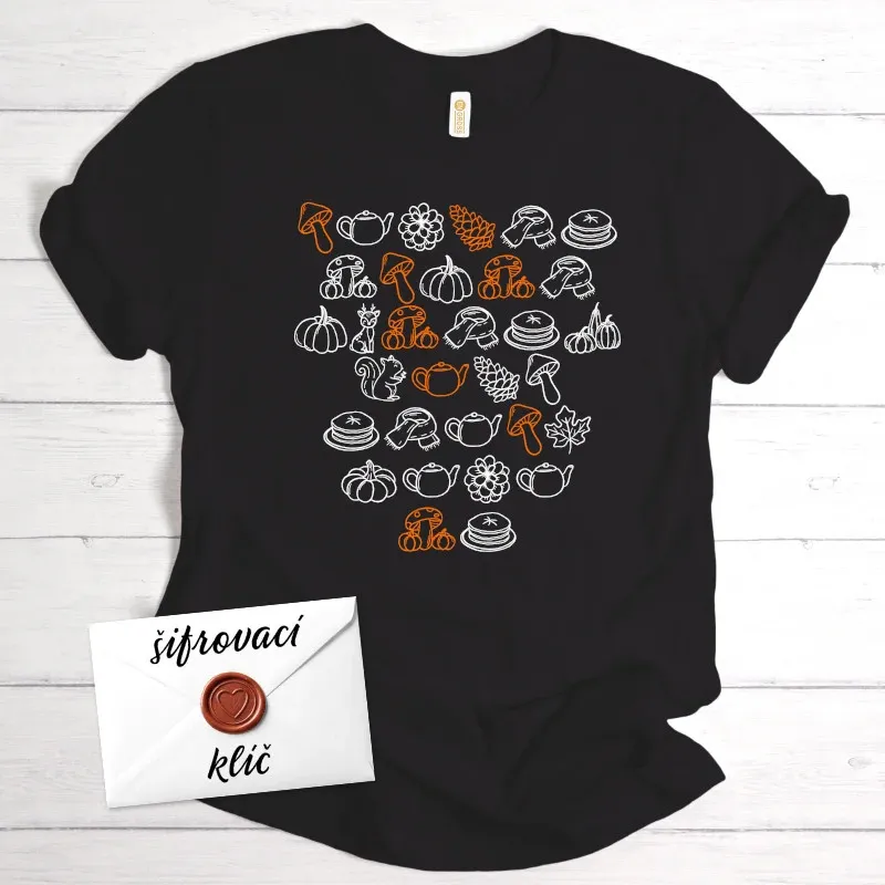 Černé tričko se zašifrovaným vzkazem na přání jako netradiční dárek.