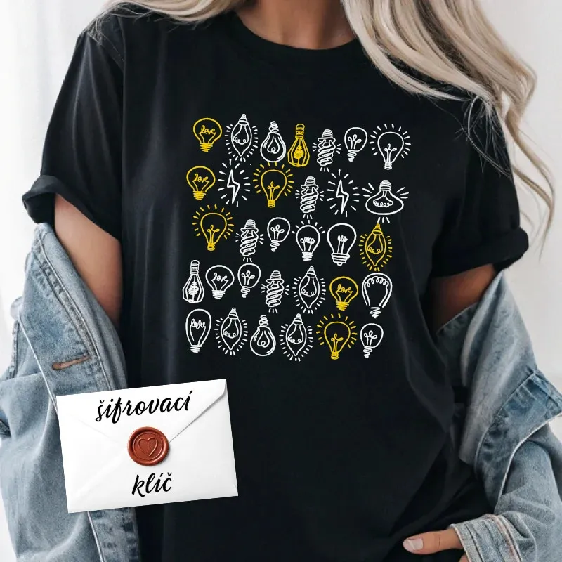 Dárkové tričko se šifrovaným vzkazem plným nápadů.