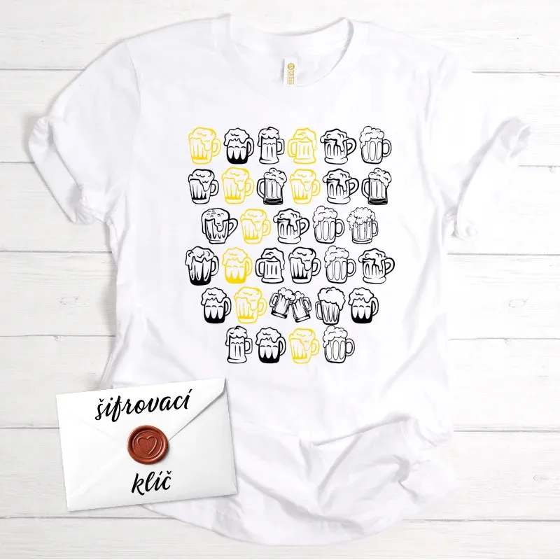 Dárkové tričko Pivo se zašifrovaným vzkazem na přání - bílá.