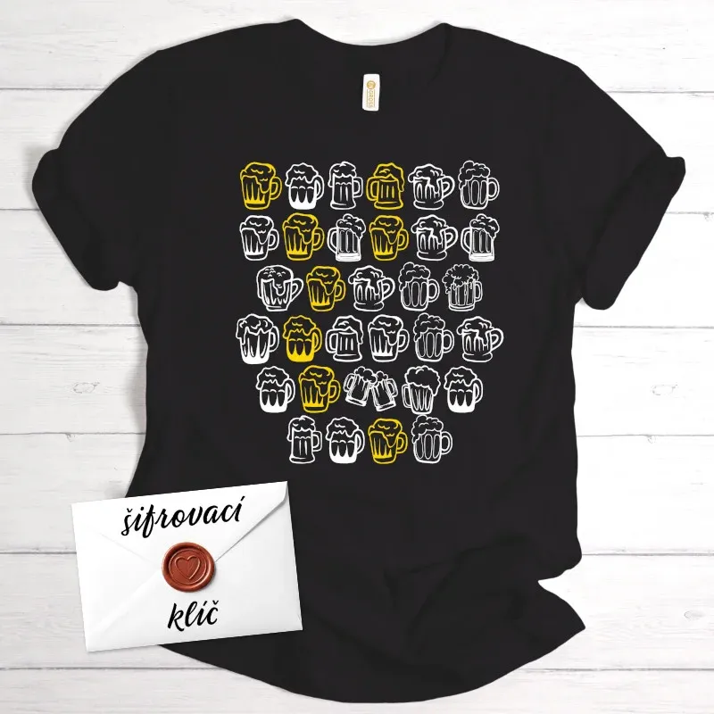 Dárkové tričko Pivo se zašifrovaným vzkazem na přání - černá.